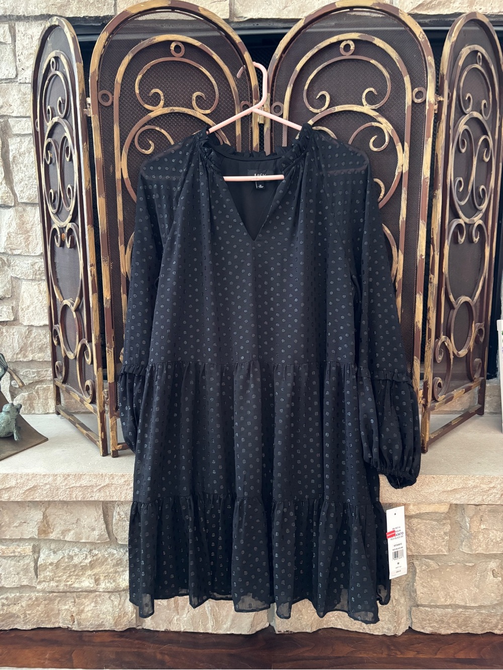 MSK Black Tiered Swiss Dot Long Sleeve Dress